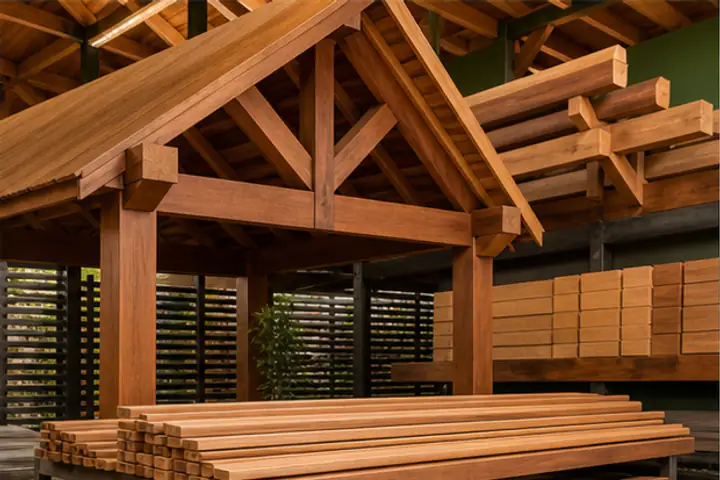 Vigas e madeiras selecionadas para telhados e coberturas